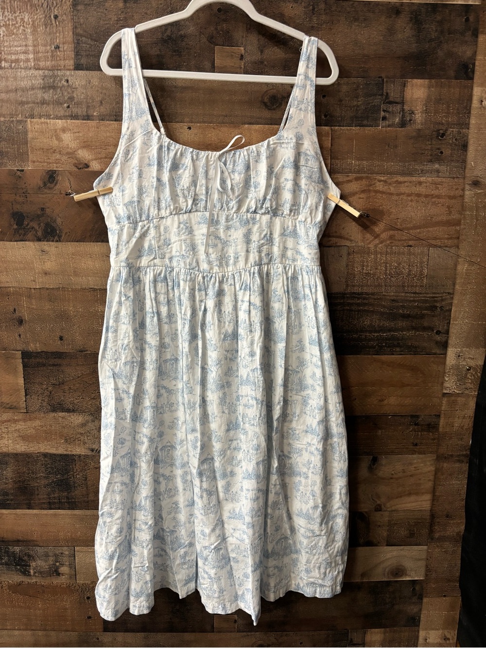 Celebrity Pink Bridgerton White Midi Dress with Light Blue Print